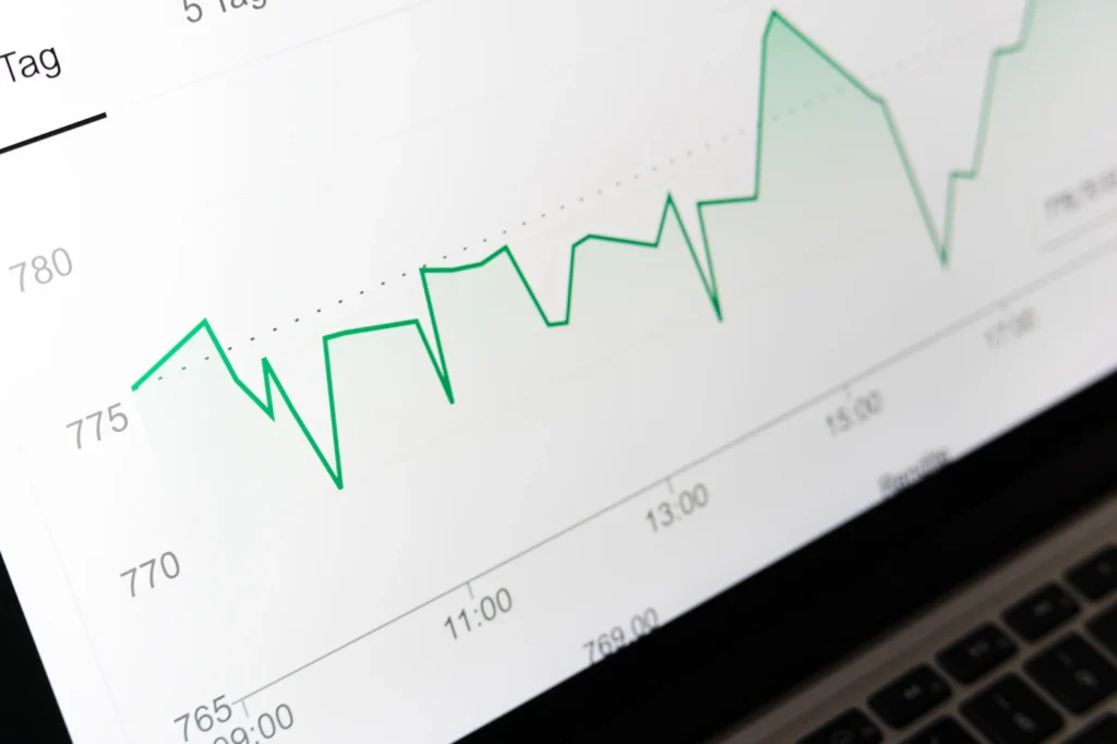 Line chart on a laptop screen showing organic search traffic growth over time