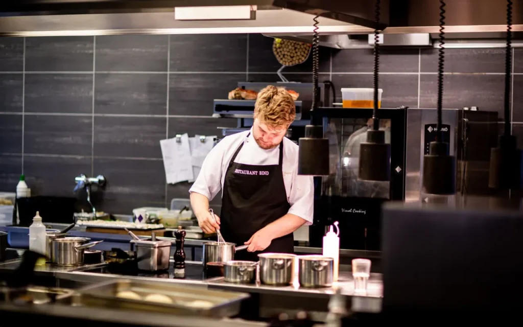 Chef cooking in a professional restaurant kitchen